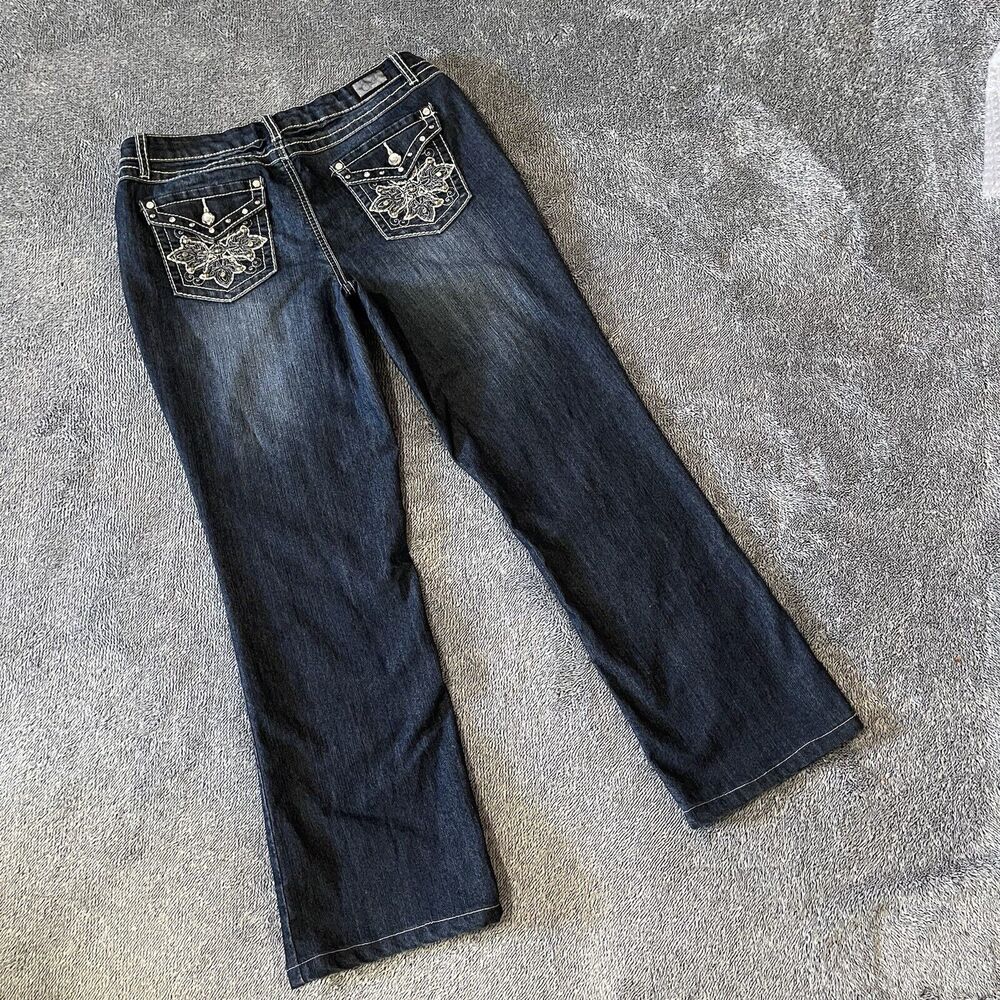 EARL WOMENS JEANS Sz 10 Bootcut Flare Stretch Denim Jeans Bling Rhinestone - Picture 7 of 10
